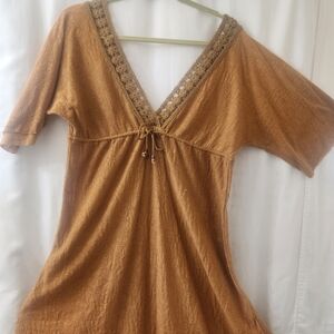 Deep V Neck Tunic with Crochet Trim from Lovestruck